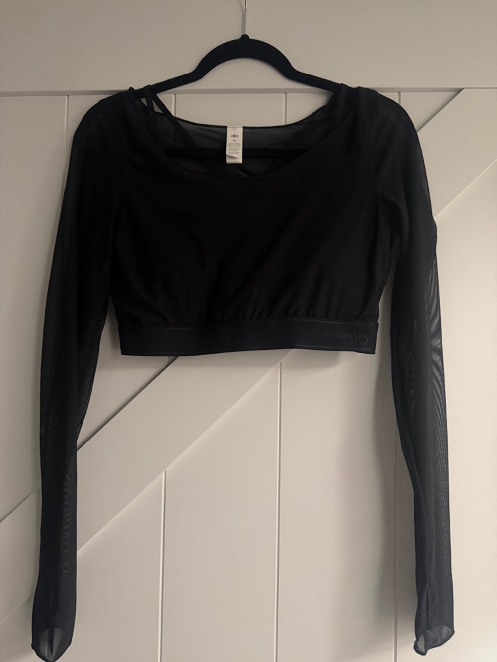 ALO Yoga Black Long-Sleeve Mesh Crop Top